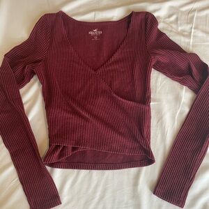 Hollister Red Ribbed Long Sleeve Blouse